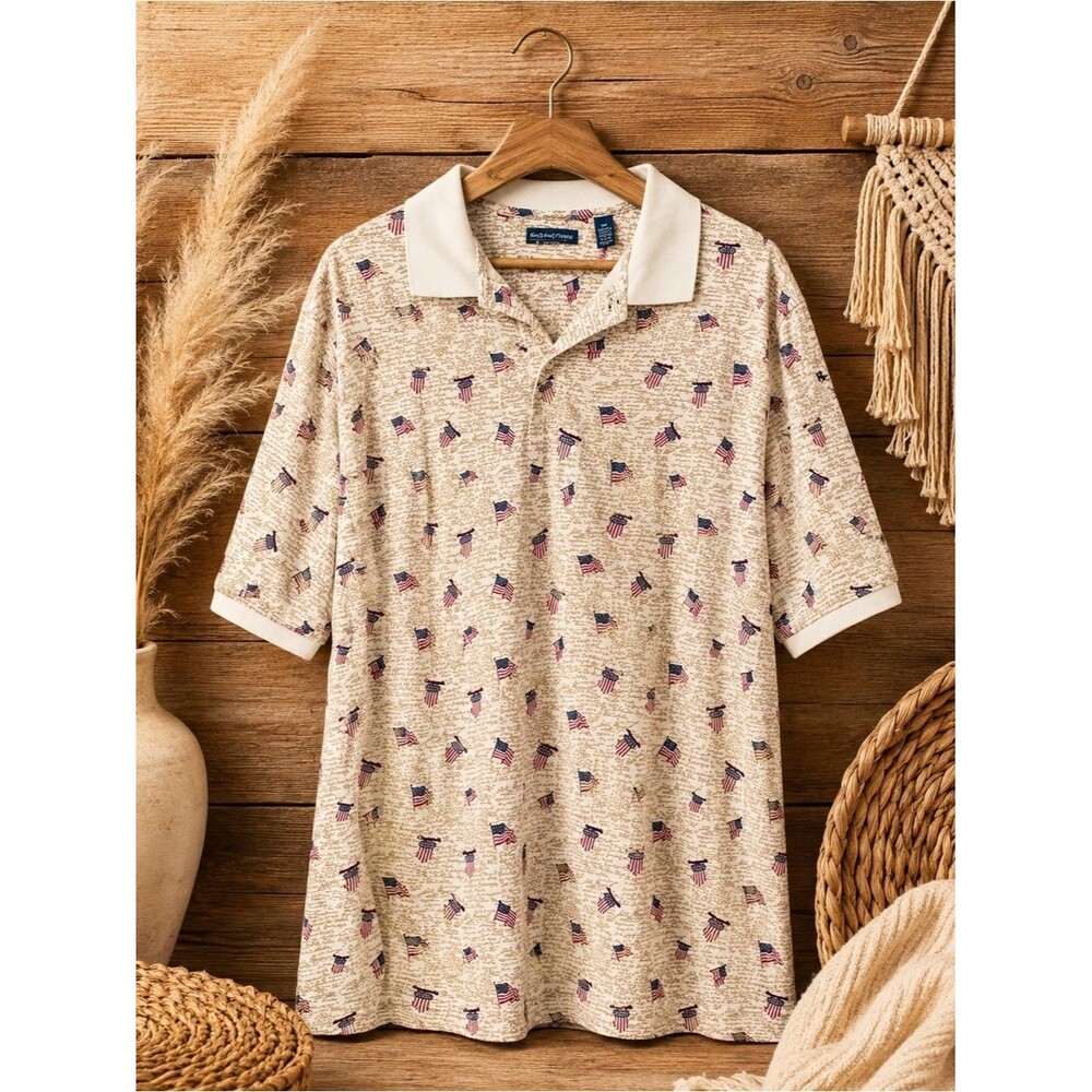 RoundTree & Yorke American‎ Flag Print Button Polo Shirt